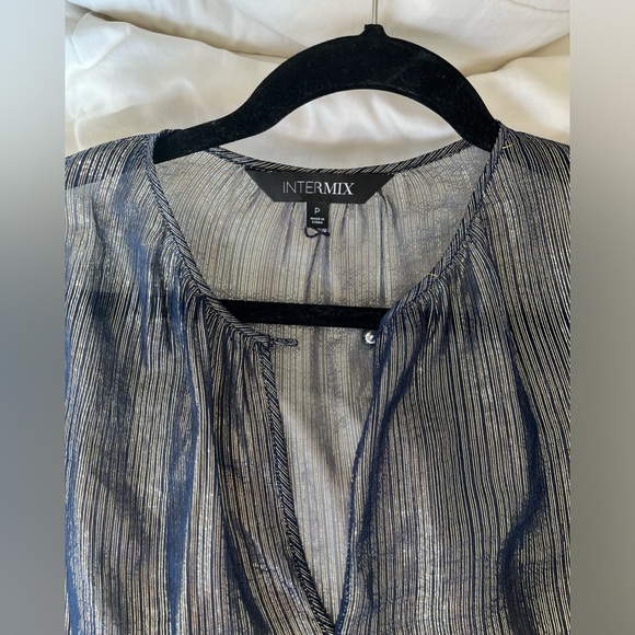 Intermix blue and gold sparkly long sleeve sheer top - Picture 3 of 3